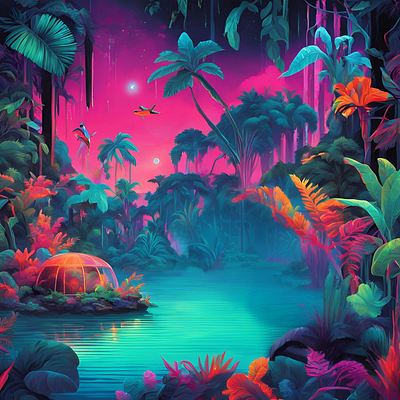 Radiant Refuge: #1 cyber jungle neon forest neon jungle