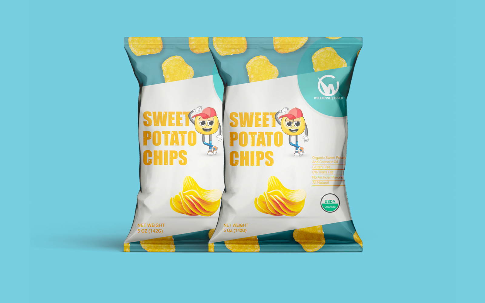 Bold and fun potato chips packaging design crunchy chips.