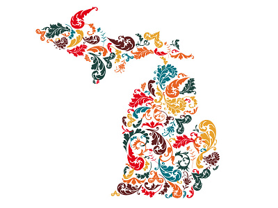 Michigan Colors fall michigan mitten ornate paisley retro vintage