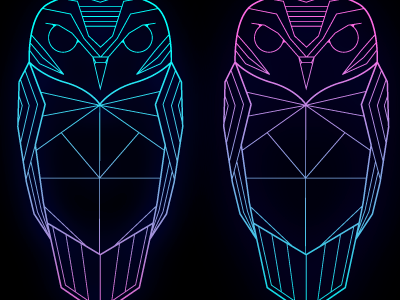 Working on a character for a music blog blue character geometric music owl pink