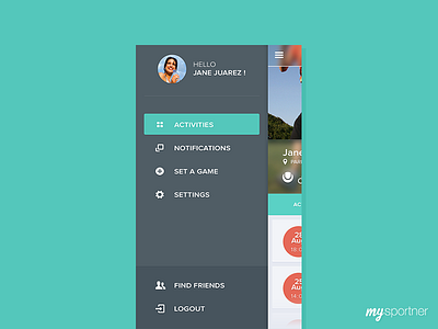 MySportner's app lateral menu app green ios lateral menu preview sport