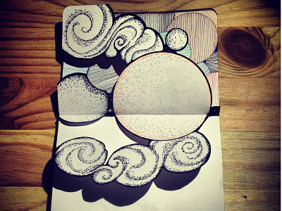 Sketchbook Study: Curves, Circles and Shading circles cloud hand cut hand drawn ink lines moleskin moon paper cutting pen sketchbook stippling