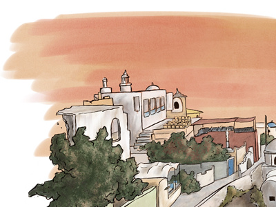 Santorini in Progress digital painting illustration surface pro