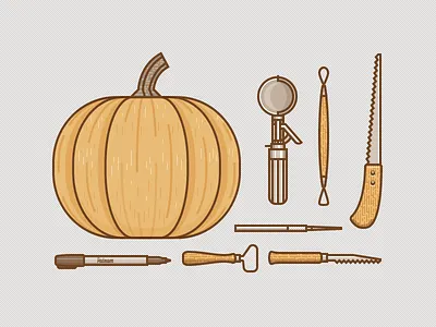 Pumpkin Carving Collection halloween icons illustrations knife marker pumpkin scoop tools