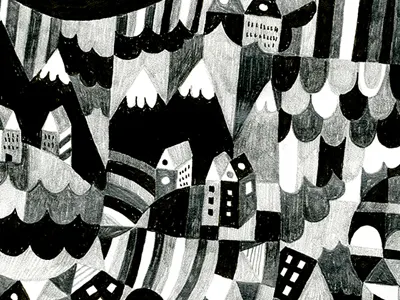 Landscape details drawing illustration kolonihagen norway oslo