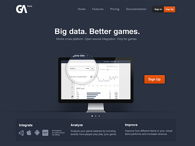 Game Analytics landing page analytics data game landing page sign up.