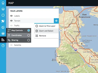 Map UI Elements dropdown map menu navigation palantir