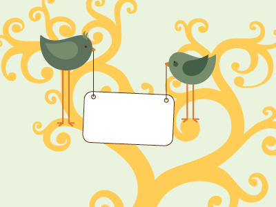 Fat birds and swirly branch hearts wedding