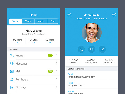 Dental Application application call dashboard email flat ios 7 iphone message profile simple user widget