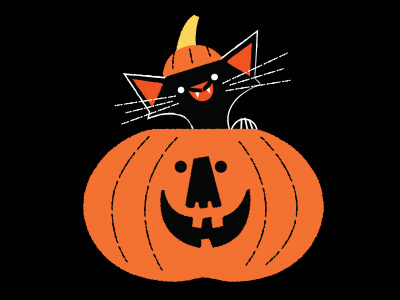 pumpkin surprise cat halloween illustration pumpkin