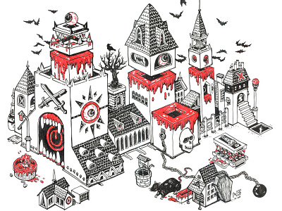 Haunted House building color drawing halloween ink inktober monster october pen scary skull