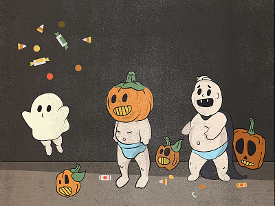 Gimme that candy! babies candy diapers ghost halloween illustration pumpkins