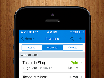 iOS 7 Exploration app blue design exploration freshboooks invoice ios7