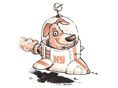 Inktober Piece character childrens book color pencil dog doodle ink pen sketch spaceship