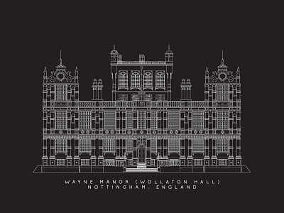 Wayne Manor (Wollaton Hall) Nottingham, UK architecture batman building complex detail film flat icon illustration outline shadow travel