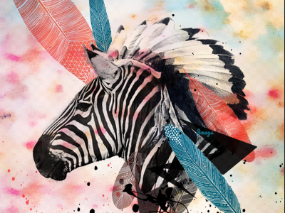 zebra chief animal feathers headdress watercolor zebra