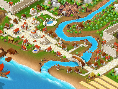 Isometric map buildings game isometric map mmorpg river town wall