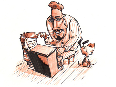 Inktober14 boy characters color pencil dog doodle ink inktober music musician pen pencil sketch