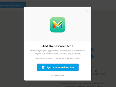 New Marvel feature - iOS app icon sync from PSDs in Dropbox! app icon button flat free icon ios modal prototype prototyping