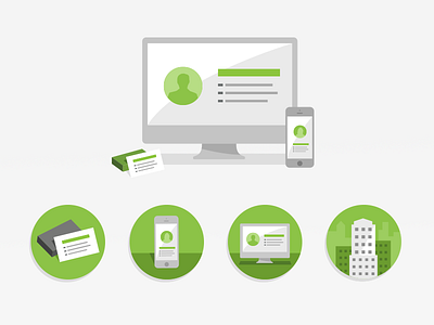 Service Icons app barrel business cards cardspark enterprise flat icons green illustration imac iphone mobile web