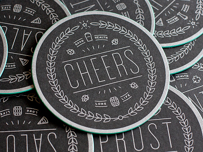 Coaster Clearance badge cheers coaster diecut drink edge color paper round screenprint type typography