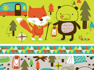 Woodland Camp Scouts bear character fox illustration pattern vector