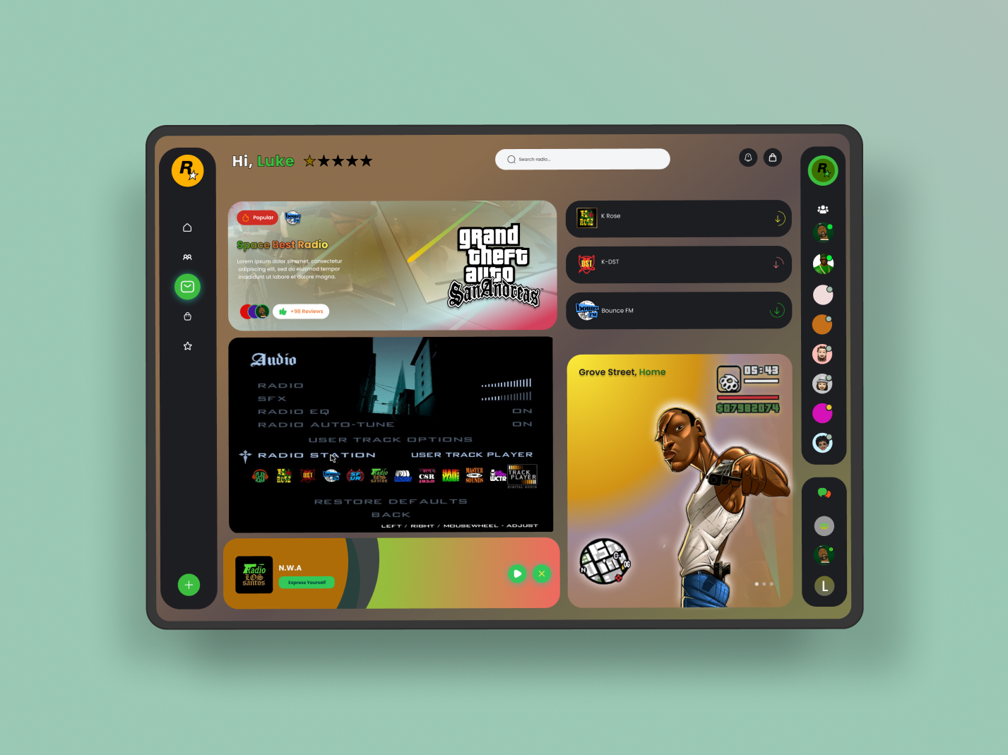 GTA San Andreas Radio Dashboard dashboard figma game gta ui uiux