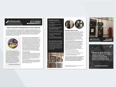 Space Age Electronics Case Study Template american made blue collar branding case study electronics fire safety flyer industrial installer life safety made in usa manufacturing mechanical one sheet security social media technology visual identity