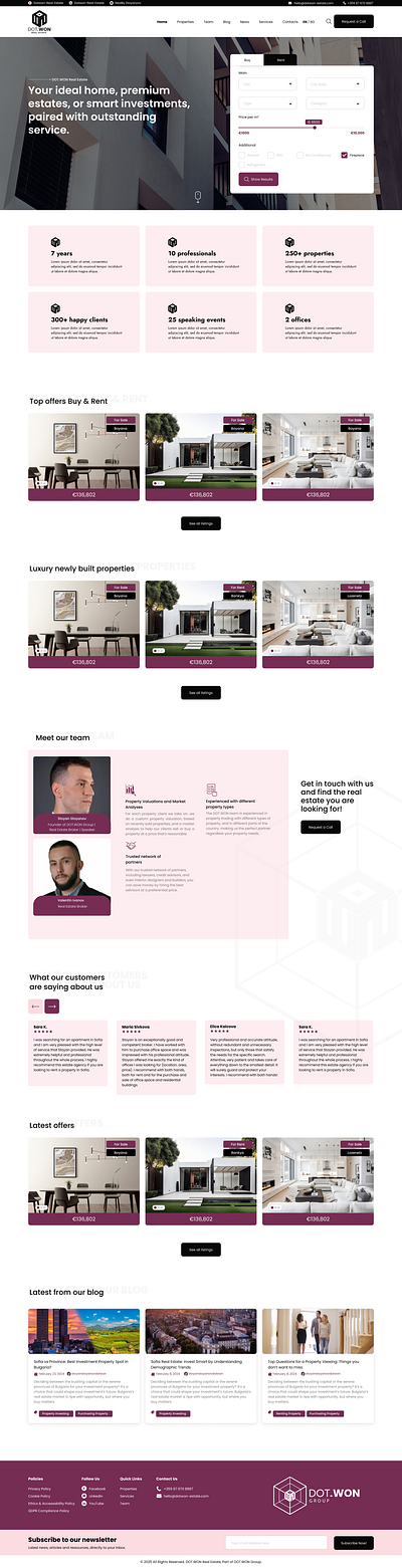 real estate agency - redesign version - homepage advanced search filters micro interactions pink property cards real estate search ui ux