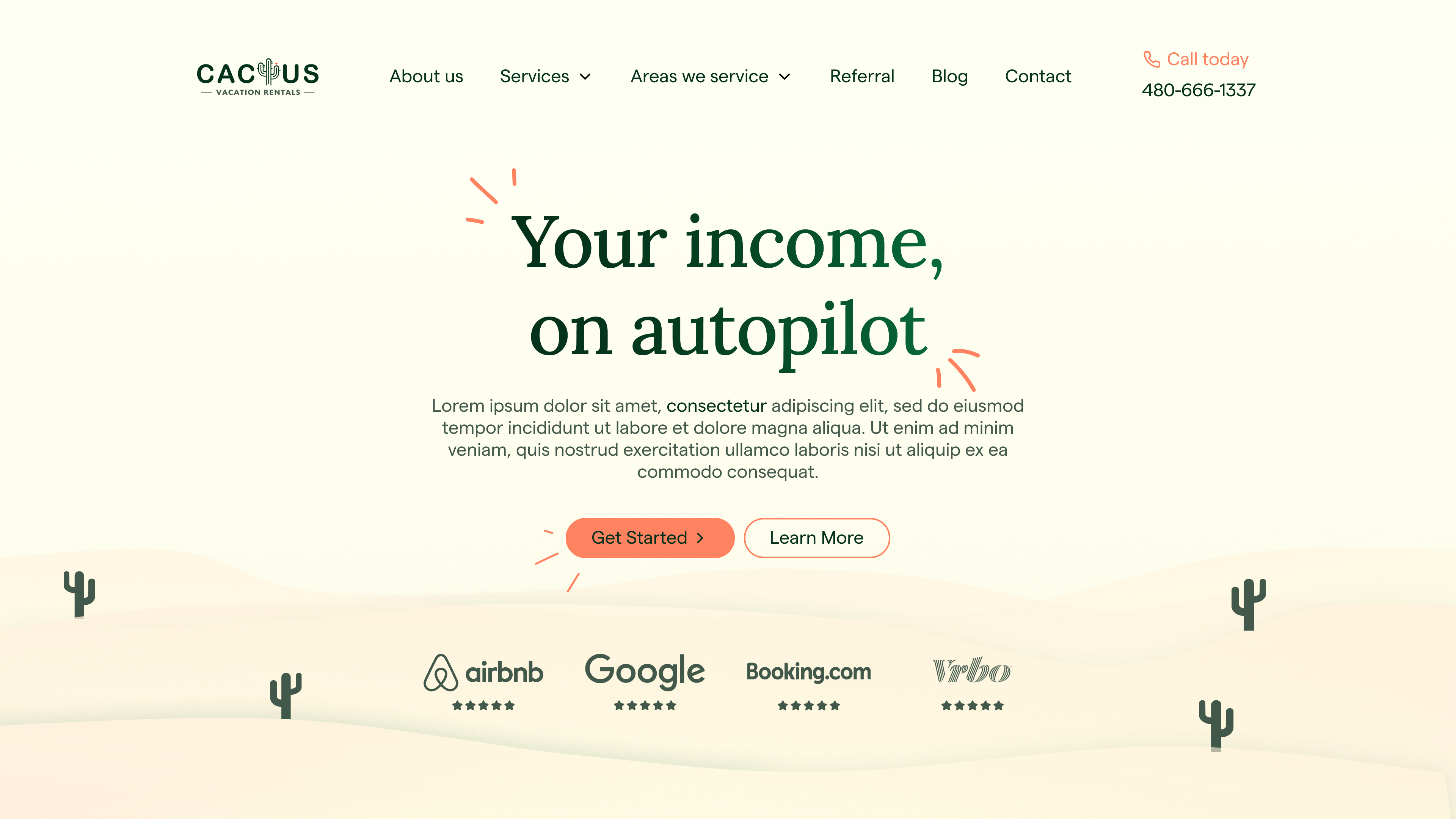 Property Management Landing Page arizona bb branding cactus hero section illustration landing page logo nature property property management sand typography ui ux