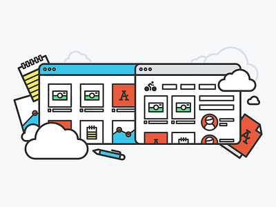 Brandfolder Feature 003 chart cloud feature icon illustration lock minimal newspaper pen share web