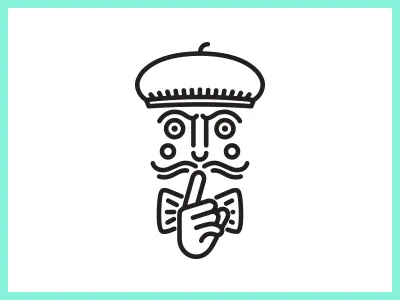 SILENCE artist bow event eye face finger hand hat logo man moustache silent