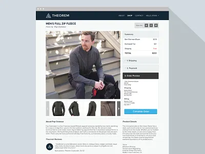 Theorem Product Page blue clothing flat order page payment process product site