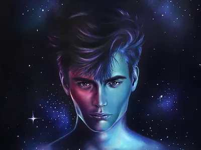 Orion art dark detailed hair illustration nebula oil painting orion portrait space stars