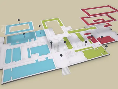 Map 3d building kindaflat map museum pins zones