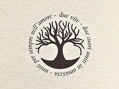 The banches and roots shape two hearts. brand heart hidden message logo design print design sealing wax tree