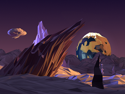 Planet lost in space 3d c4d cinema 4d earth galaxy low poly planet poly purple rock space spaceship