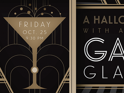 Gatsby Party 1920s art deco black drink gatsby gold landmark poster typography