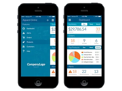 Dashboard and Sidebar app dashboard ecommerce iphone mobile ui user interface