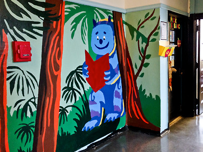 Forest Mural for New York Cares Day 2013 character design illustration mural