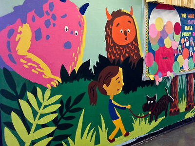 Forest Mural for New York Cares Day 2013 character design illustration mural