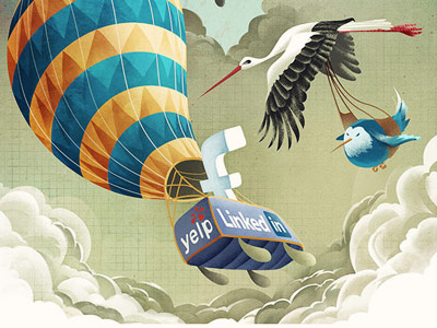 Tech Stock Bubble editorial facebook illustration press social stock market tech twitter