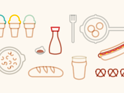 Gluteny Icons beer bread gluten hotdog ice cream icons pancakes pasta pretzels soy sauce