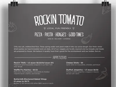 Rockin' Tomato—Rebrand and Menu Design black branding hand written identity menu rebranding
