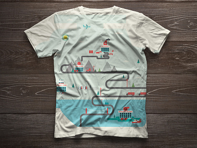 The Engine Room (Tshirt) blue cars city cityscape engine illustration red tshirt