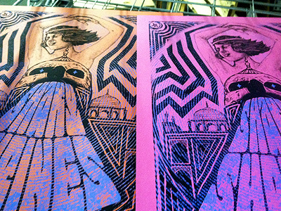 Shaky Shrines Screenprint diy gigposter psychedelic rock screenprinting skull taj majhal woman