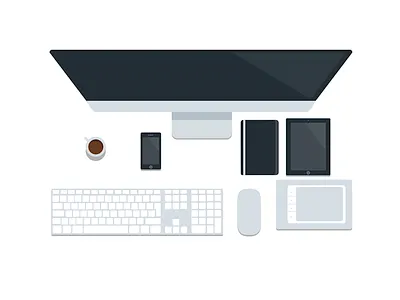 WorkSpace Illustration coffee flat illustration imac iphone keyboard minimalism mouse tablet