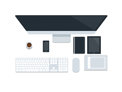 WorkSpace Illustration coffee flat illustration imac iphone keyboard minimalism mouse tablet