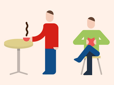 Persons book coffee dudes furniture illustration motion graphics