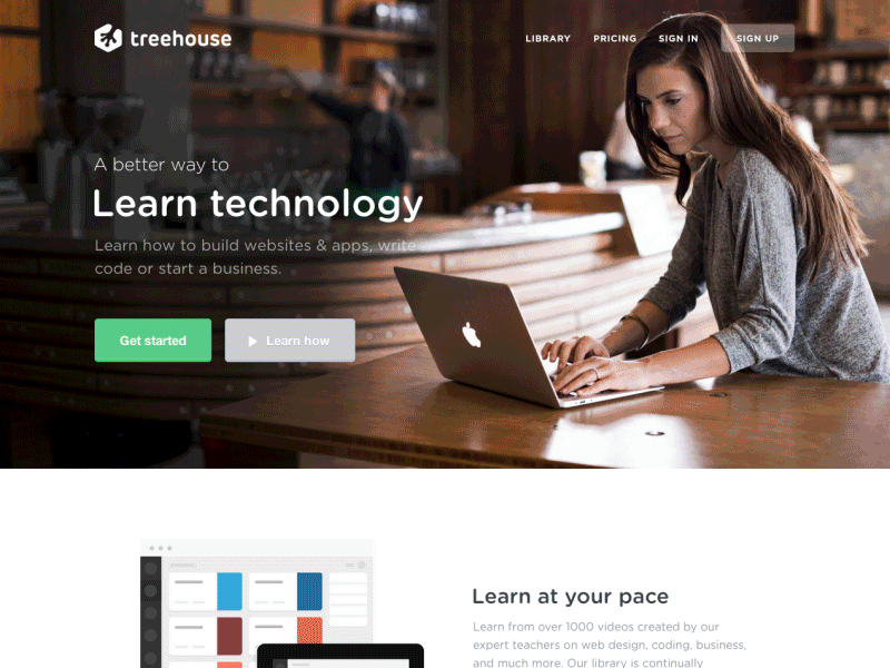 [GIF] New Treehouse Marketing Page Design code design gif marketing photography webpage website
